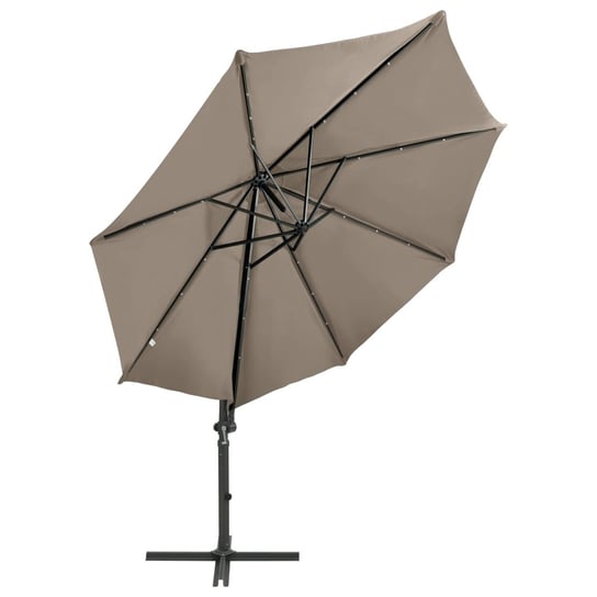 Parasol wiszący ze słupkiem i lampkami LED w kolorze taupe, 300 cm Shumee