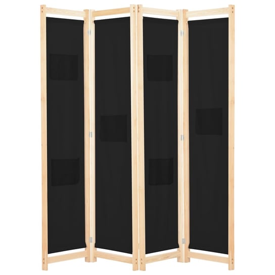 Parawan 4-panelowy, czarny, drewno, tkanina, 160x1 / AAALOE Zakito