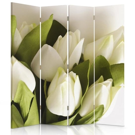 Parawan dwustronny obrotowy FEEBY, Białe Tulipany Kwiaty 145x170 Feeby
