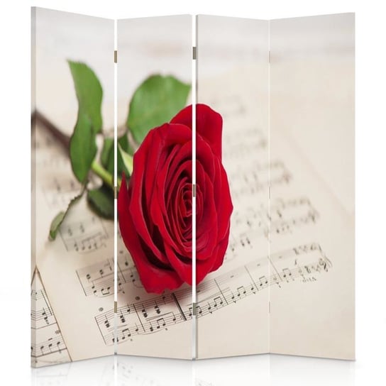 Parawan dwustronny obrotowy FEEBY, Czerwona Róża Kwiat Muzyka 145x170 Feeby