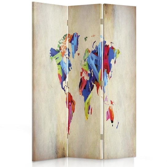 Parawan dwustronny obrotowy FEEBY, Kolorowa Mapa Świata Retro 110x170 Feeby
