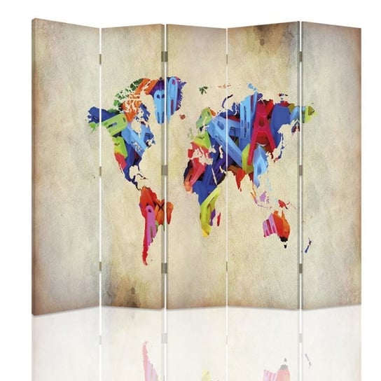 Parawan dwustronny obrotowy FEEBY, Kolorowa Mapa Świata Retro 180x170 Feeby