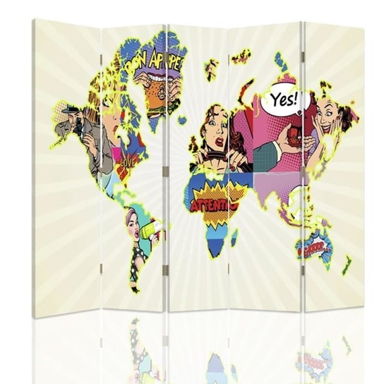 Parawan dwustronny obrotowy FEEBY, Mapa Świata Kolor 180x170 Feeby