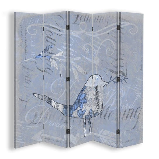 Parawan pokojowy FEEBY, Abstrakcyjny ptak niebieski 5, Dwustronny 180x170cm 5-częściowy Feeby