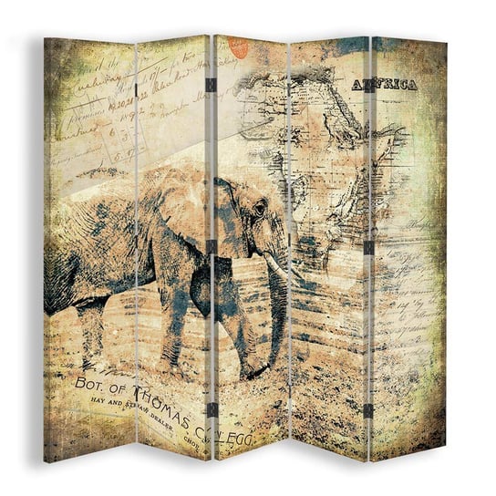 Parawan pokojowy FEEBY, Afrykański słoń, Obrotowy 180x170cm 5-częściowy Feeby