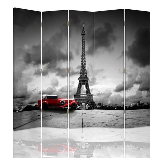 Parawan pokojowy FEEBY, Czerwone auto w Paryżu, Obrotowy 180x170cm 5-częściowy Feeby