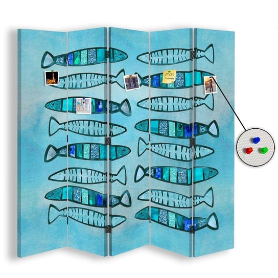 Parawan pokojowy FEEBY, Deseń w ryby, Dwustronny PIN 180x170cm 5-częściowy Feeby
