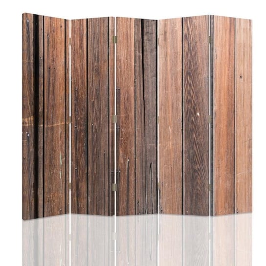 Parawan pokojowy FEEBY, Drewniane deski, Dwustronny 180x170cm 5-częściowy Feeby
