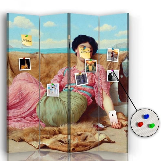 Parawan pokojowy FEEBY, Dziewczyna z iPhonem, Dwustronny PIN 145x170cm 4-częściowy Feeby