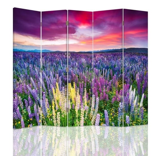 Parawan pokojowy FEEBY, Fioletowa łąka kwiatów, Dwustronny 180x170cm 5-częściowy Feeby
