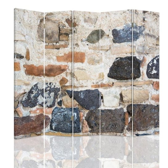 Parawan pokojowy FEEBY, Kamienny mur 2, Dwustronny 180x170cm 5-częściowy Feeby