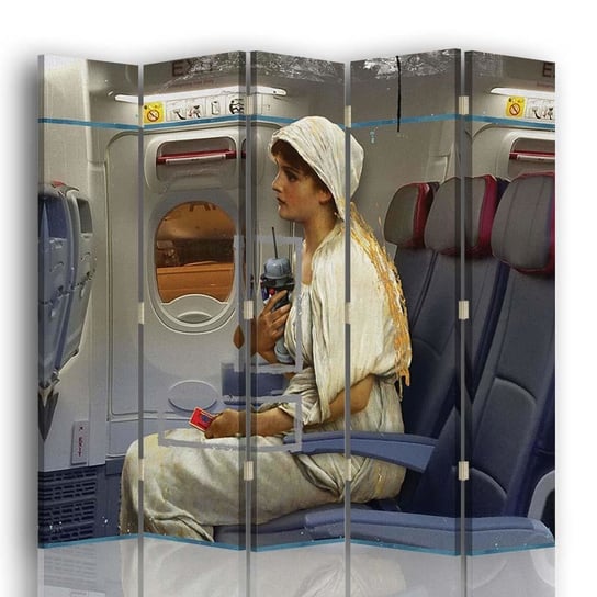 Parawan pokojowy FEEBY, Kobieta w samolocie, Dwustronny 180x170cm 5-częściowy Feeby