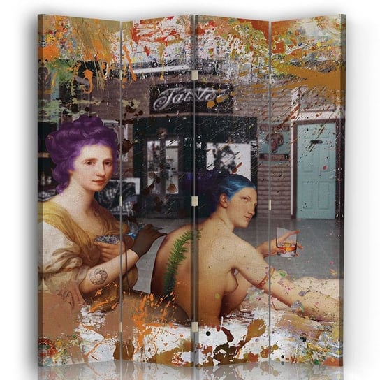 Parawan pokojowy FEEBY, Kobiety z tatuażem, Dwustronny 145x170cm 4-częściowy Feeby