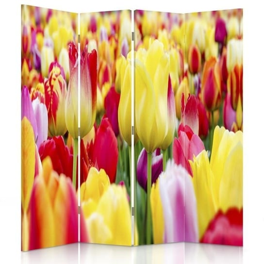 Parawan pokojowy FEEBY, Kolorowe tulipany 2, Obrotowy 145x170cm 4-częściowy Feeby