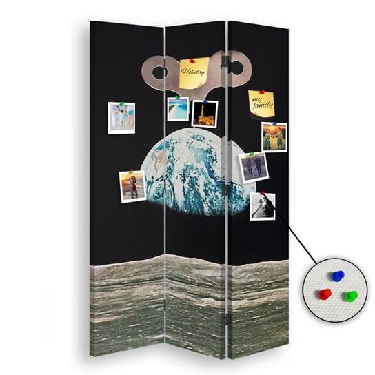Parawan pokojowy FEEBY, Kosmos surrealizm nakręcana Ziemia abstrakcja, Dwustronny PIN 110x170cm 3-częściowy Feeby