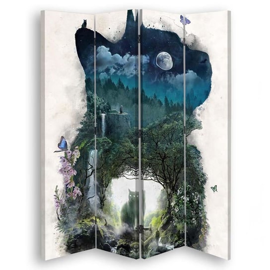 Parawan pokojowy FEEBY, Kot nocą, Dwustronny 145x170cm 4-częściowy Feeby