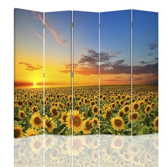 Parawan pokojowy FEEBY, Krajobraz ze słonecznikami, Obrotowy 180x170cm 5-częściowy Feeby
