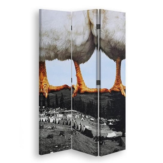 Parawan pokojowy FEEBY, Kurze łapki obóz surrealizm kolaż abstrakcja, Dwustronny 110x170cm 3-częściowy Feeby