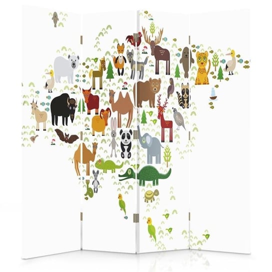 Parawan pokojowy FEEBY, Mapa świata dla dzieci 1, Dwustronny 145x170cm 4-częściowy Feeby