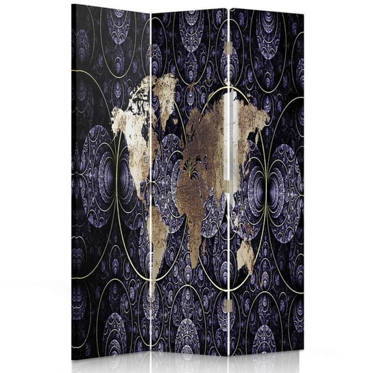 Parawan pokojowy FEEBY, Mapa świata, Dwustronny 110x170cm 3-częściowy Feeby