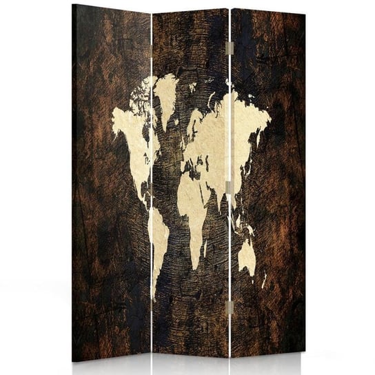 Parawan pokojowy FEEBY, Mapa świata na deskach 2, Dwustronny 110x170cm 3-częściowy Feeby