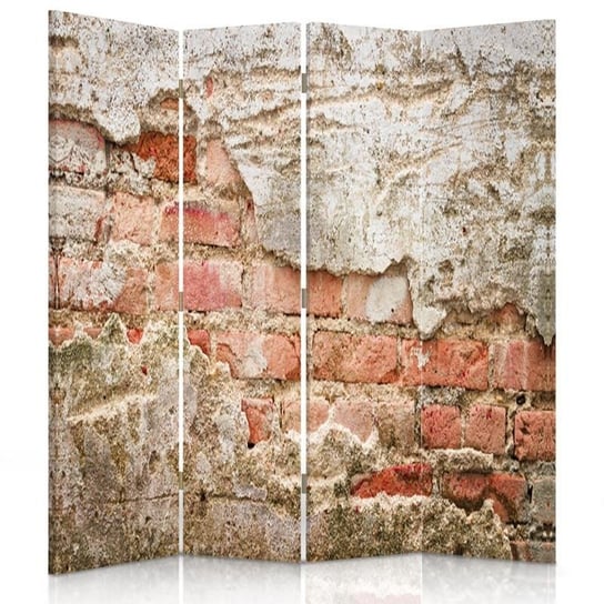 Parawan pokojowy FEEBY, Mur z cegły, Dwustronny 145x170cm 4-częściowy Feeby