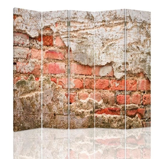 Parawan pokojowy FEEBY, Mur z cegły, Dwustronny 180x170cm 5-częściowy Feeby