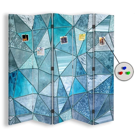 Parawan pokojowy FEEBY, Niebieska mozaika 5, Dwustronny PIN 180x170cm 5-częściowy Feeby
