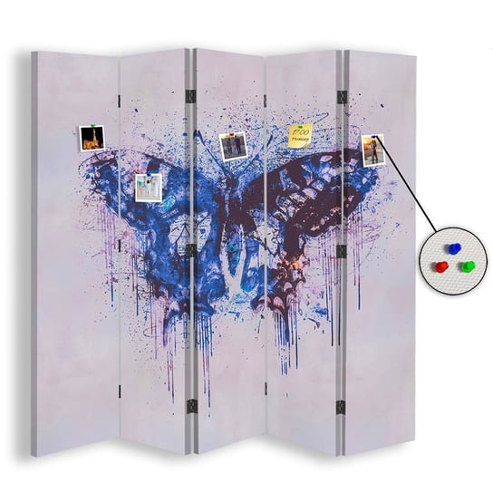 Parawan pokojowy FEEBY, Niebieski motyl 5, Dwustronny PIN 180x170cm 5-częściowy Feeby