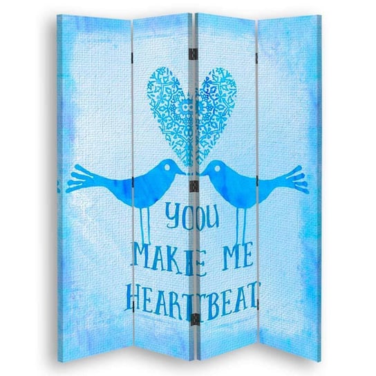 Parawan pokojowy FEEBY, Niebieskie „Heartbeat”, Dwustronny 145x170cm 4-częściowy Feeby