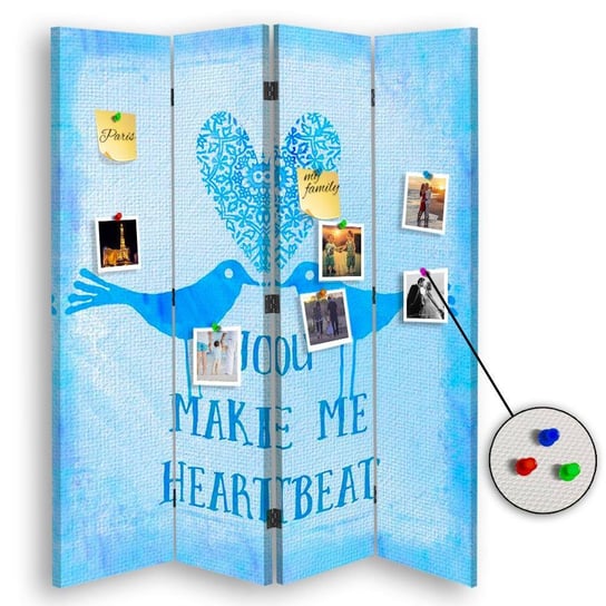 Parawan pokojowy FEEBY, Niebieskie „Heartbeat”, Dwustronny PIN 145x170cm 4-częściowy Feeby