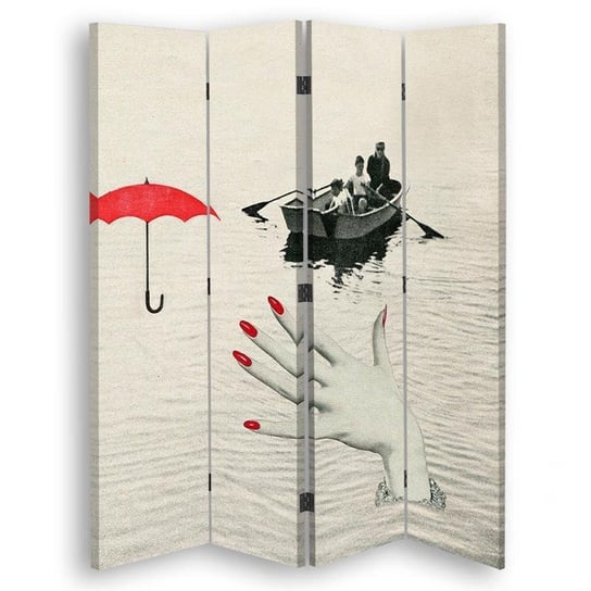 Parawan pokojowy FEEBY, Parasol dłoń łódka na jeziorze surrealizm, Obrotowy 145x170cm 4-częściowy Feeby