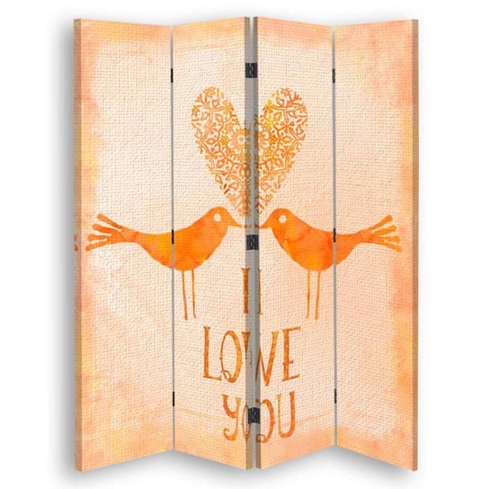 Parawan pokojowy FEEBY, Pomarańczowe ”I Love You”, Dwustronny 145x170cm 4-częściowy Feeby