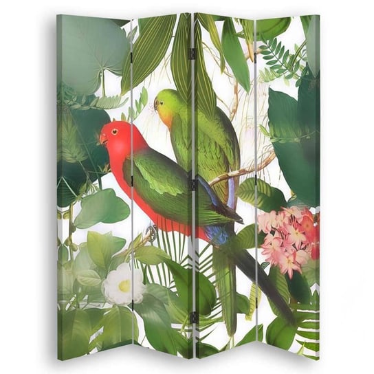 Parawan pokojowy FEEBY, Ptaki liście i kwiaty, Dwustronny 145x170cm 4-częściowy Feeby