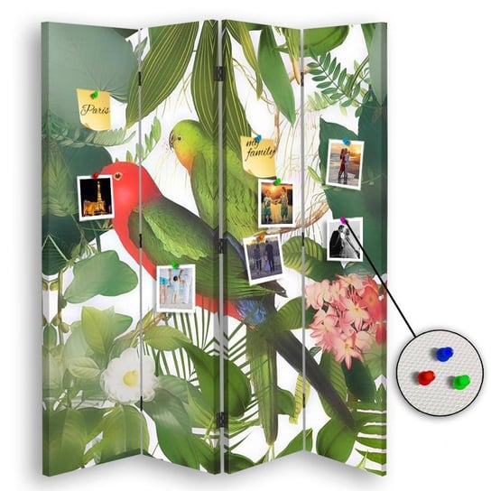 Parawan pokojowy FEEBY, Ptaki liście i kwiaty, Dwustronny PIN 145x170cm 4-częściowy Feeby