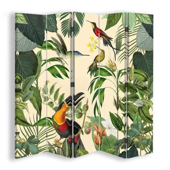 Parawan pokojowy FEEBY, Ptaki w tropikalnym lesie 5, Obrotowy 180x170cm 5-częściowy Feeby