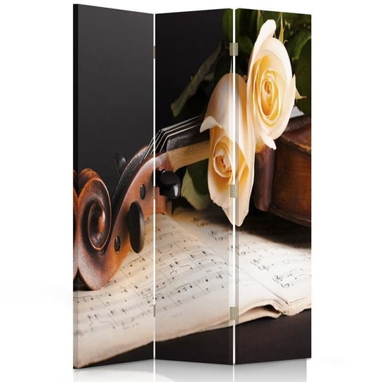 Parawan pokojowy FEEBY, Róże na skrzypcach, Dwustronny 110x170cm 3-częściowy Feeby