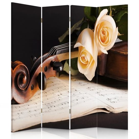 Parawan pokojowy FEEBY, Róże na skrzypcach, Dwustronny 145x170cm 4-częściowy Feeby