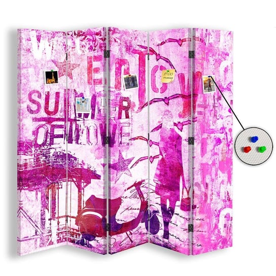 Parawan pokojowy FEEBY, Różowa abstrakcja, Dwustronny PIN 180x170cm 5-częściowy Feeby
