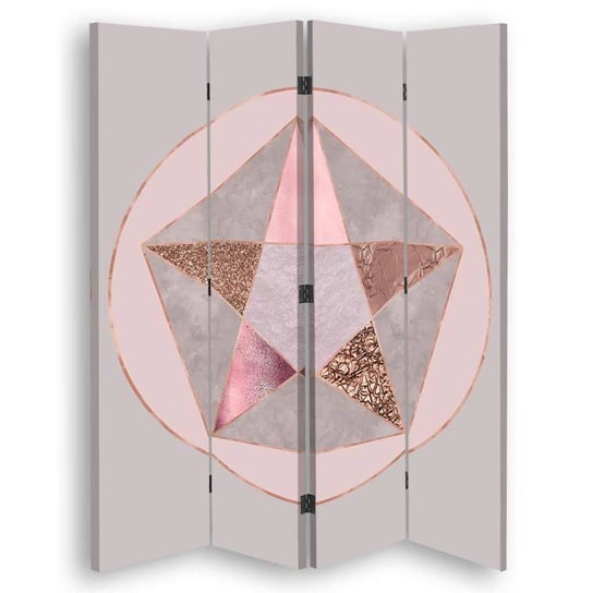 Parawan pokojowy FEEBY, Różowa gwiazda, Obrotowy 145x170cm 4-częściowy Feeby