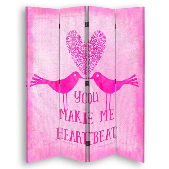 Parawan pokojowy FEEBY, Różowe „Heartbeat”, Dwustronny 145x170cm 4-częściowy Feeby