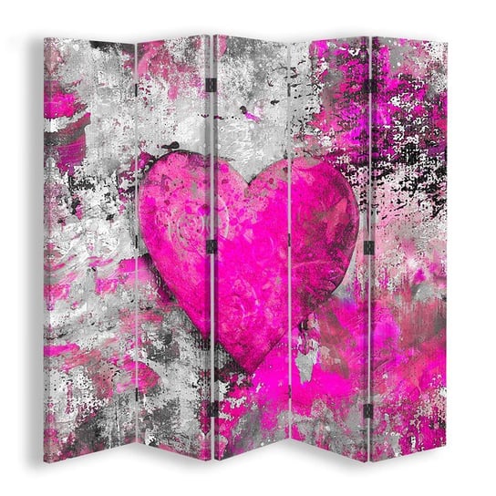 Parawan pokojowy FEEBY, Różowe serce, Obrotowy 180x170cm 5-częściowy Feeby