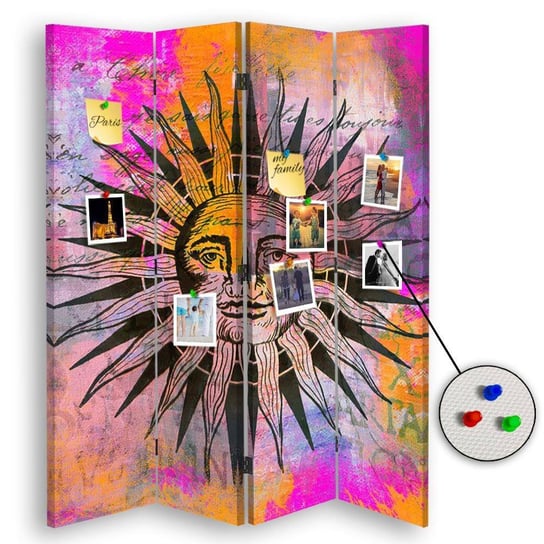 Parawan pokojowy FEEBY, Słońce abstrakcja, Dwustronny PIN 145x170cm 4-częściowy Feeby