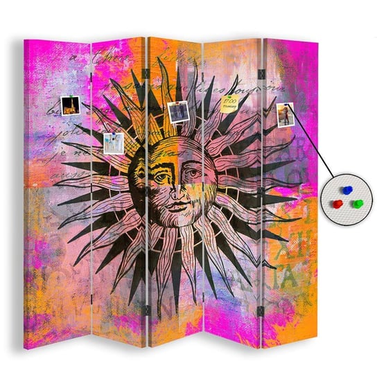 Parawan pokojowy FEEBY, Słońce abstrakcja, Dwustronny PIN 180x170cm 5-częściowy Feeby