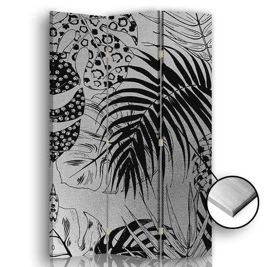 Parawan pokojowy FEEBY, srebrny Egzotyczne liście, Dwustronny 110x170cm 3-częściowy Feeby