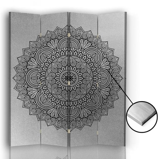 Parawan pokojowy FEEBY, srebrny Mandala 1, Dwustronny 145x170cm 4-częściowy Feeby