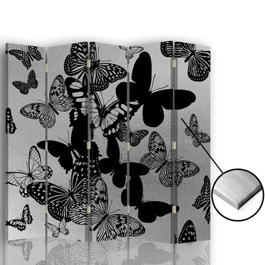Parawan pokojowy FEEBY, srebrny Motyle, Dwustronny 180x170cm 5-częściowy Feeby