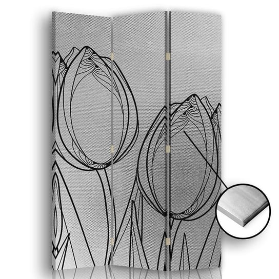 Parawan pokojowy FEEBY, srebrny Tulipany, Dwustronny 110x170cm 3-częściowy Feeby