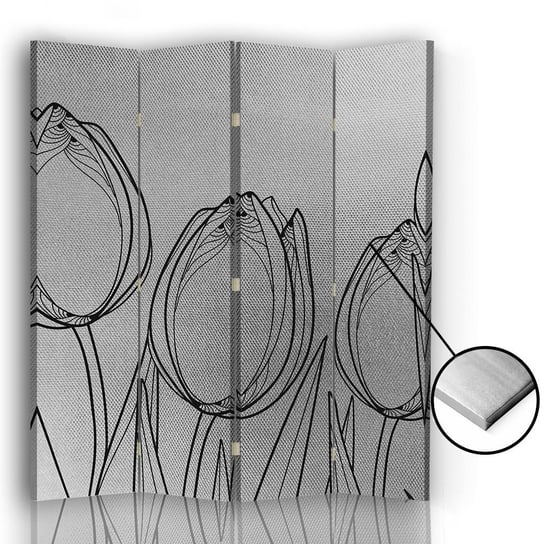Parawan pokojowy FEEBY, srebrny Tulipany, Dwustronny 145x170cm 4-częściowy Feeby