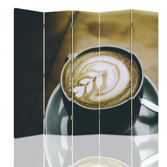 Parawan pokojowy FEEBY, Wzór kawy, Dwustronny 180x170cm 5-częściowy Feeby